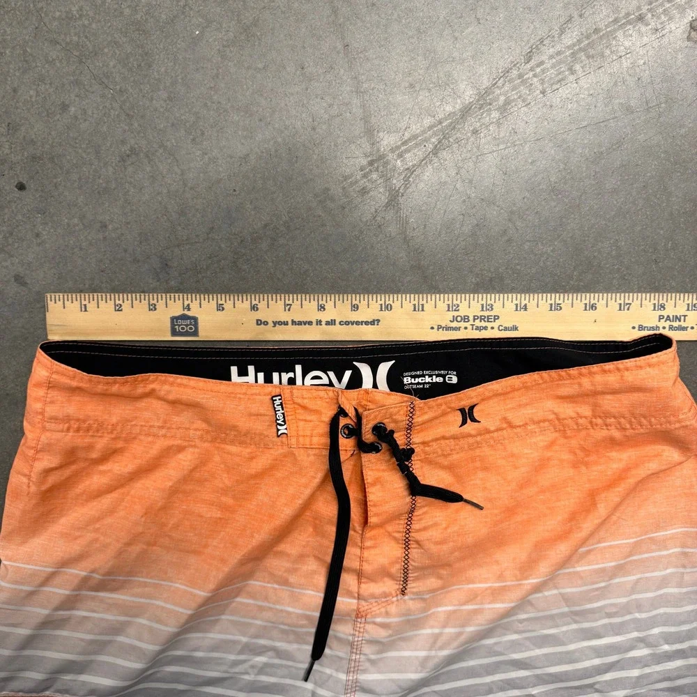 Hurley Buckle Mens Board Shorts Orange Grey Ombre Striped Swim Trunks Size 36